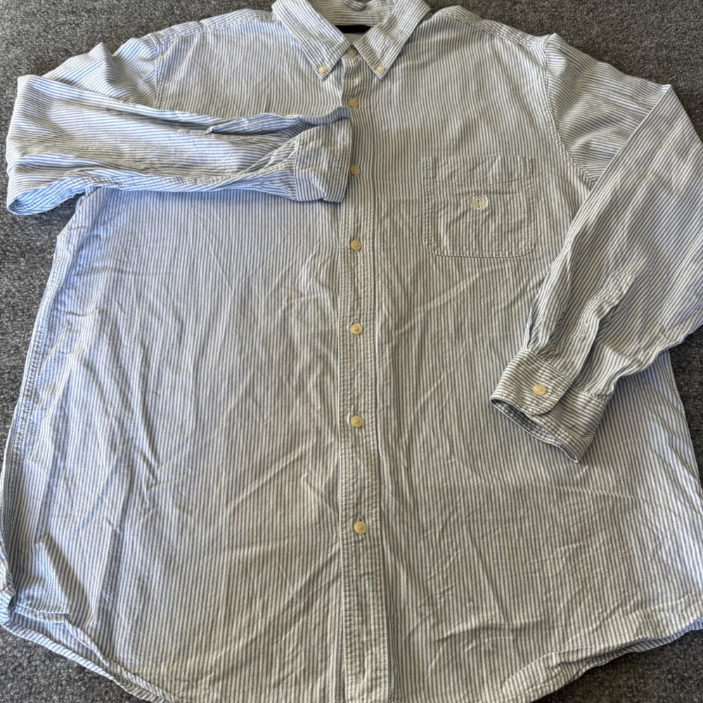 Chaps Coastland Wash Men XL Lot 2 Oxford Cotton Striped Blue White Soild Blue - Picture 2 of 12